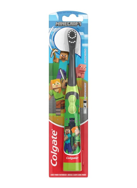 Colgate Kids Battery Powered Minecraft Toothbrush, Extra Soft Kids Battery Toothbrush with 1 AA Battery Included, Made for Ages 3 and Up, Features Easy On and Off Switch, Flat Lay Handle, 1 Count