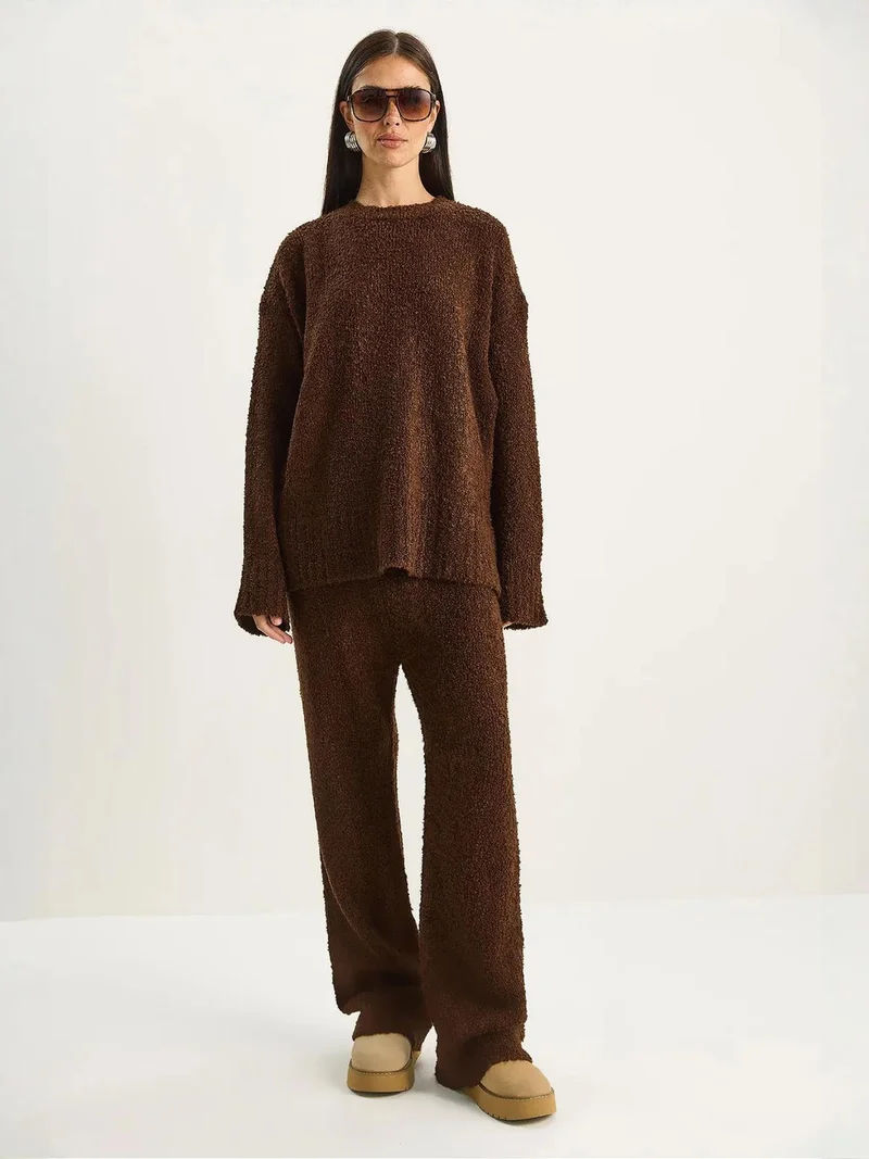 Bianco Lucci LUCCI Oversize Ribbed Knit Two-Piece Set