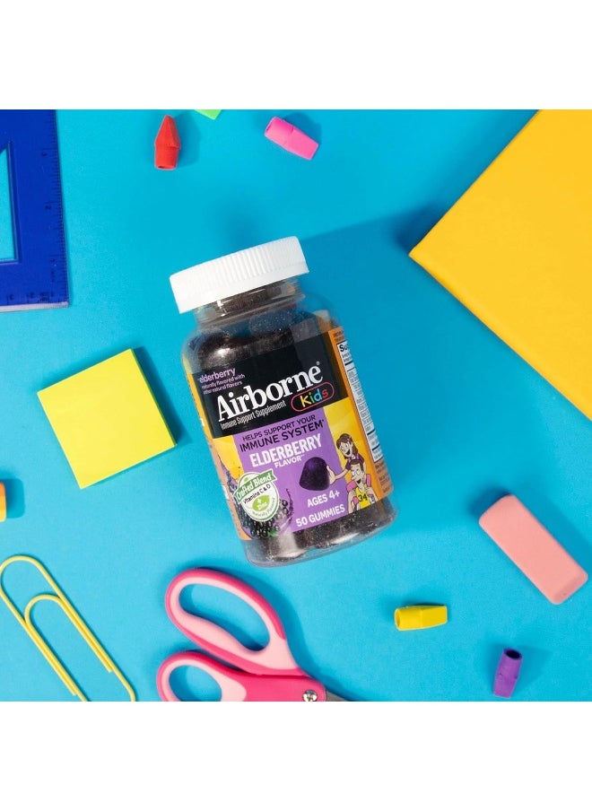 Airborne - Airborne KIDS Elderberry + Zinc & Vitamin C Gummies, Kids Immune Support with Powerful Antioxidants Vit D & E - 50 gummies, Elderberry Flavor - Image 1