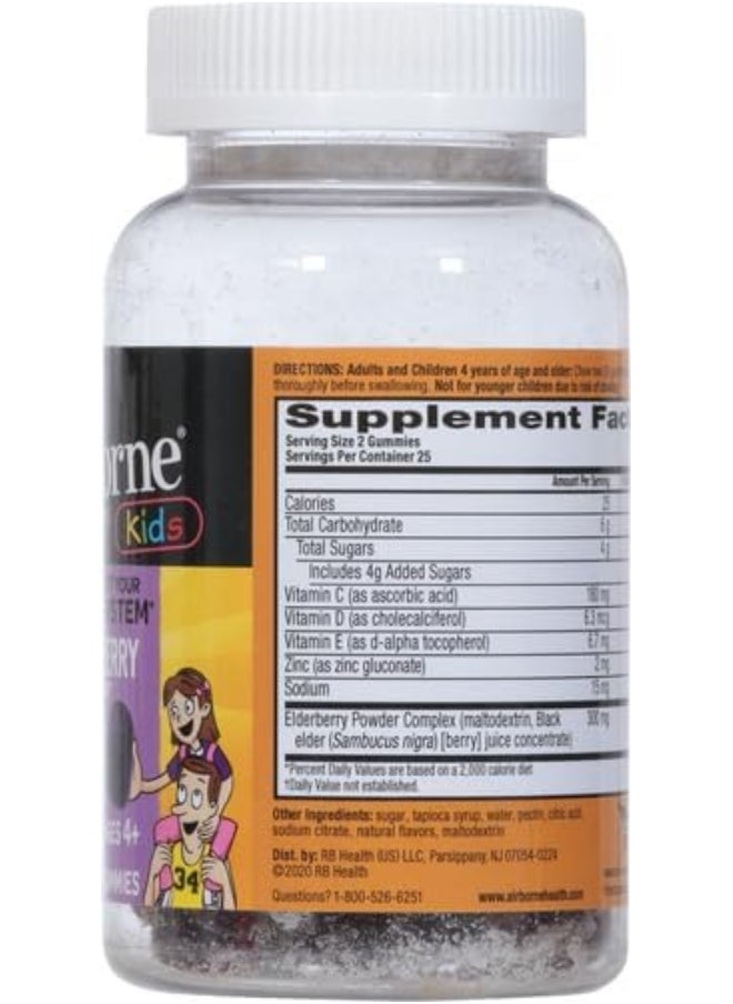 Airborne - Airborne KIDS Elderberry + Zinc & Vitamin C Gummies, Kids Immune Support with Powerful Antioxidants Vit D & E - 50 gummies, Elderberry Flavor - Image 1