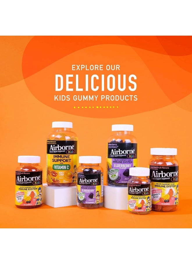Airborne - Airborne KIDS Elderberry + Zinc & Vitamin C Gummies, Kids Immune Support with Powerful Antioxidants Vit D & E - 50 gummies, Elderberry Flavor - Image 1