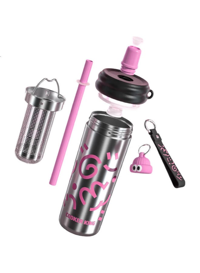 COOKER KING Chuidahuang Insulated Cup, 316 Stainless Steel, Stylish Design, Tea Infuser Cup For Women, Children'S Straw Cup, Large Capacity Water Bottle, 600Ml - Image 1