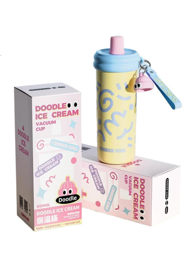 COOKER KING Chuidahuang Insulated Cup, 316 Stainless Steel, Stylish Design, Tea Infuser Cup For Women, Children'S Straw Cup, Large Capacity Water Bottle, 600Ml - Image 2