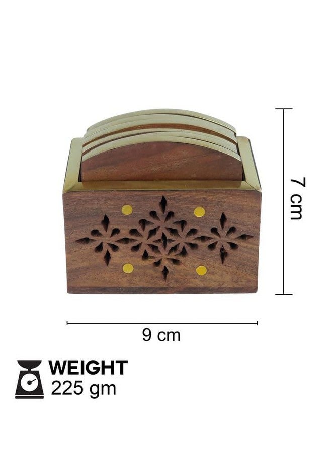 KAYY PRO Wooden Drink Coaster Set with Brass Inlay and Decorative Holder, Carved Snowflake Design - Image 4