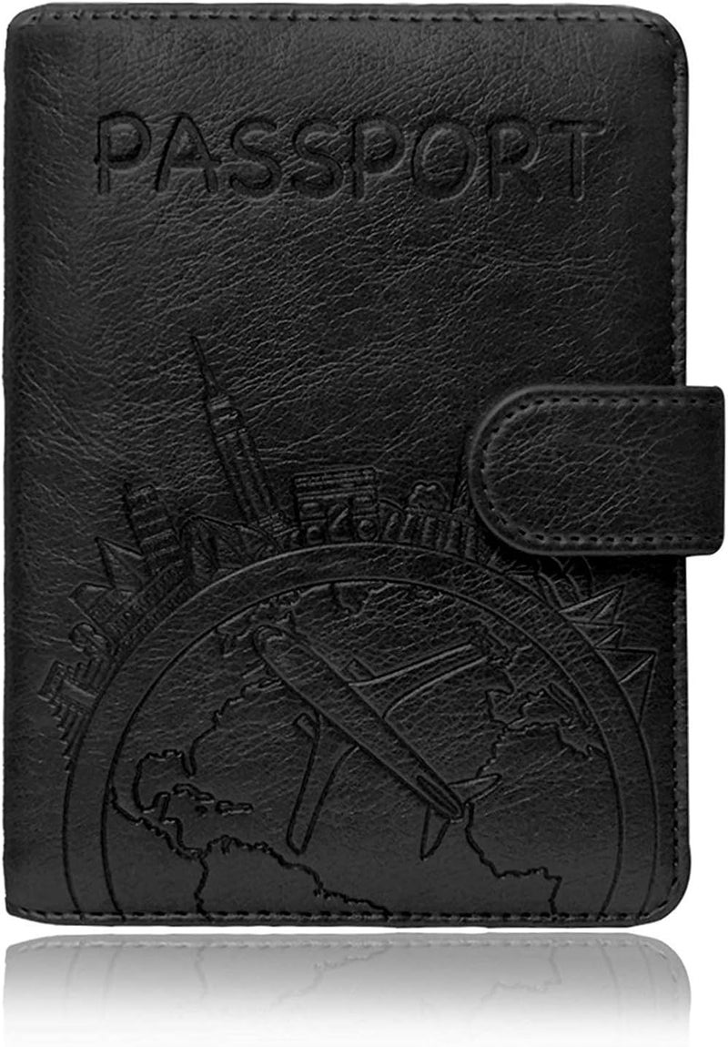 GQ Passport Holder Leather Travel Wallet - RFID Blocking Passport Cover with Magnetic Button for Women Men By Talent (Black) - Image 1