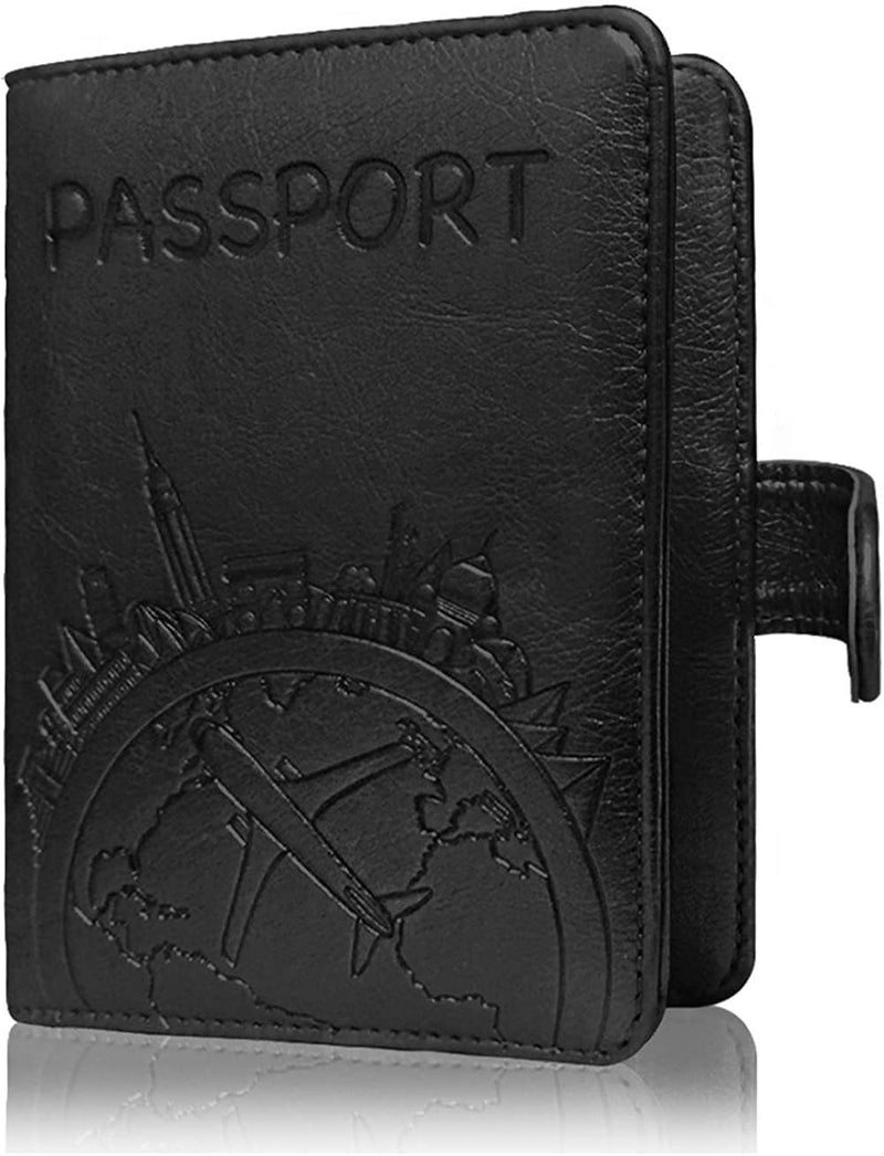 GQ Passport Holder Leather Travel Wallet - RFID Blocking Passport Cover with Magnetic Button for Women Men By Talent (Black) - Image 2