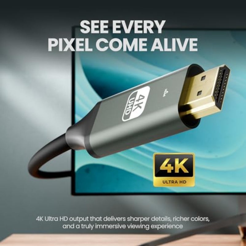 USB C to HDMI Cable 2M, 4K UHD Type C to HDMI Adapter Cable, Thunderbolt 3 Compatible for MacBook, iPad, Laptop, Android Phone to TV/Monitor/Projector 60Hz, Plug Play - Image 2