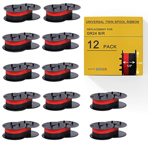BOEDCN 12 Pack Replacement for Porelon 11216 Universal Twin Spool Calculator Ribbon 1197p 11210 Compatible with Sharp el-1197piii Nukote Br80c Calculator Ribbon Adding Machine Ribbons (Black/Red) - Image 1