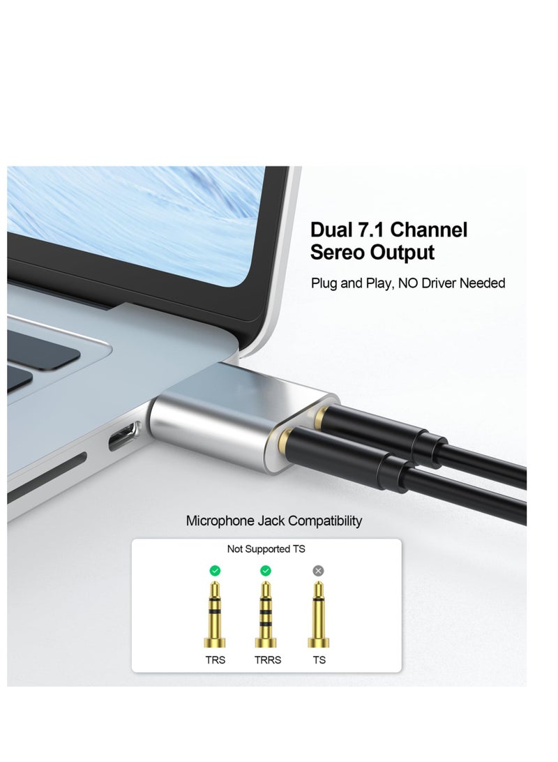 Excefore USB External Stereo Sound Adapter, 7.1 Channel External Stereo Sound Card, Suitable for PS4, 3.5mm TRS TRRS Microphone Headphone, Mac, Linux, Laptop  - Image 3