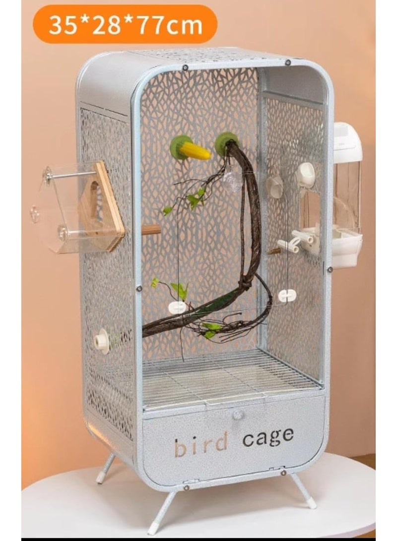 قفص طيور بانورامي من الأكريليك من شامواه  قفص عرض منزلي للطيور والحيوانات الأليفة 77 × 35 × 28 سم، فيلا طيور داخلية تتضمن ملحقات كاملة، فيلا سحابة طائرة مقاومة للرذاذ - Image 5