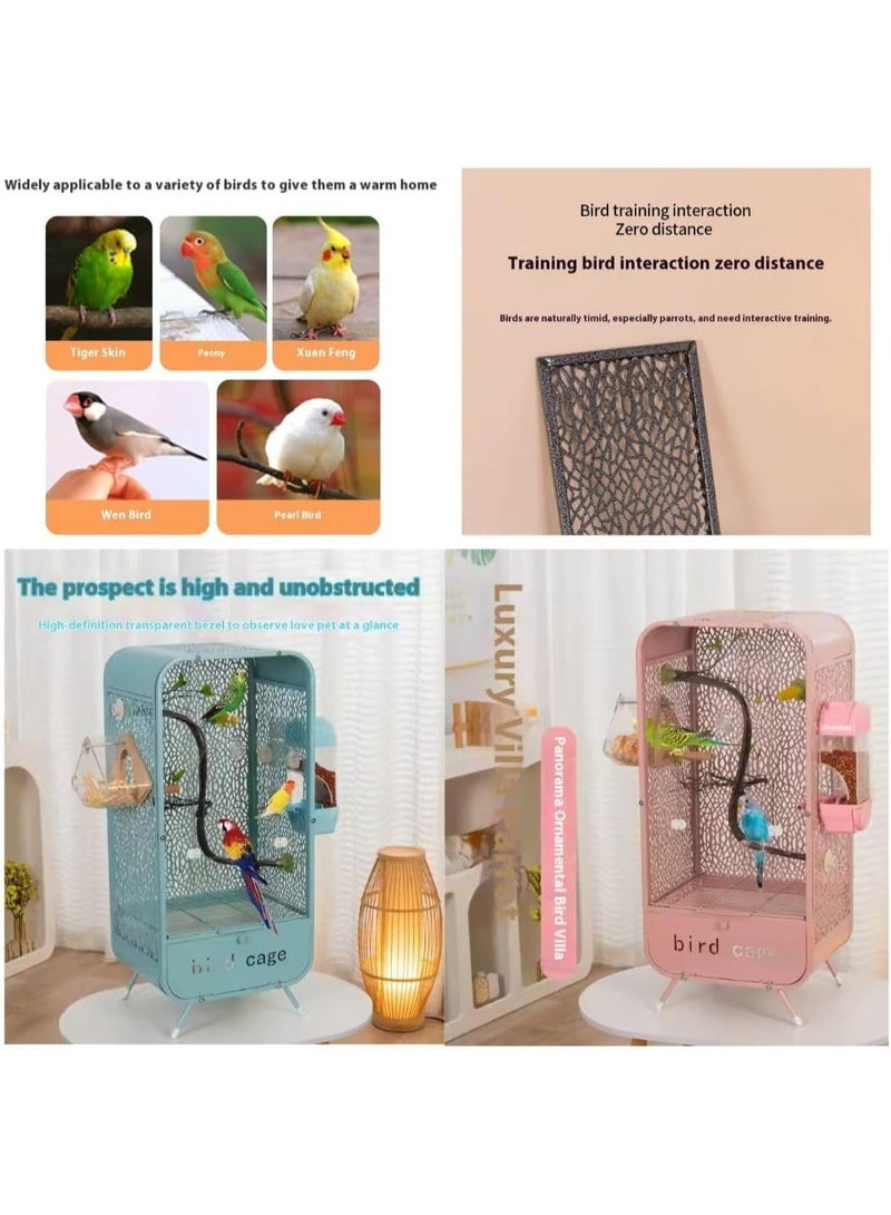 قفص طيور بانورامي من الأكريليك من شامواه  قفص عرض منزلي للطيور والحيوانات الأليفة 77 × 35 × 28 سم، فيلا طيور داخلية تتضمن ملحقات كاملة، فيلا سحابة طائرة مقاومة للرذاذ - Image 4