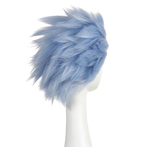 Qaccf Short Straight Halloween Costume Cosplay Party Wig with Eyebrow Set (Blue) - Image 5