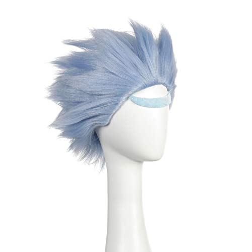 Qaccf Short Straight Halloween Costume Cosplay Party Wig with Eyebrow Set (Blue) - Image 2