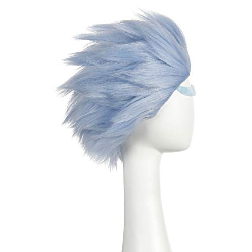 Qaccf Short Straight Halloween Costume Cosplay Party Wig with Eyebrow Set (Blue) - Image 4