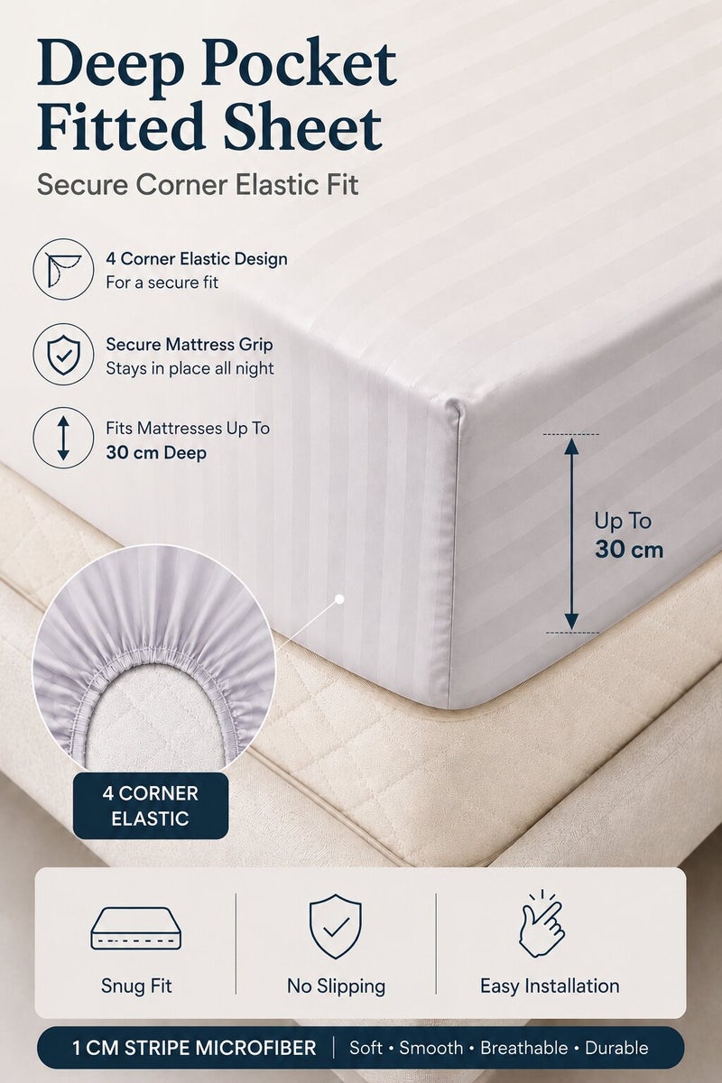 Aristocrat 6-Piece Stripe Microfiber Duvet Cover Set | Queen | Includes 1 Duvet Cover (220x240cm), 1 Deep Pocket Fitted Sheet (180x200+30cm) & 4 Pillowcases (53x75+15cm) | Ultra Soft, Breathable & Wrinkle Resistant | Cream - Image 5