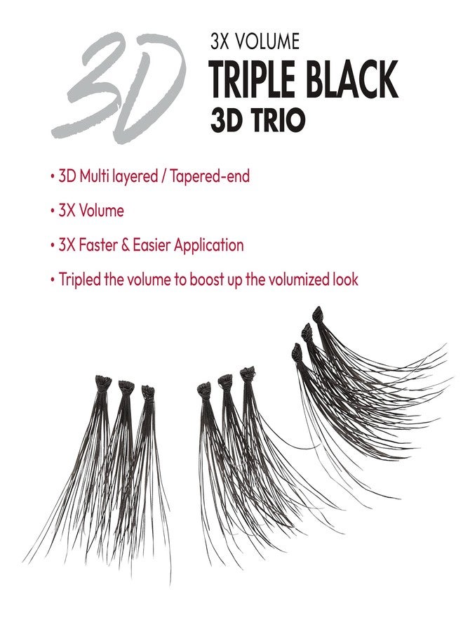 i.Envy iENVY False Eyelashes Triple Black 3D Individual Trio Lashes 3X Volume Reusable Eyelash Clusters (Medium) - Image 3