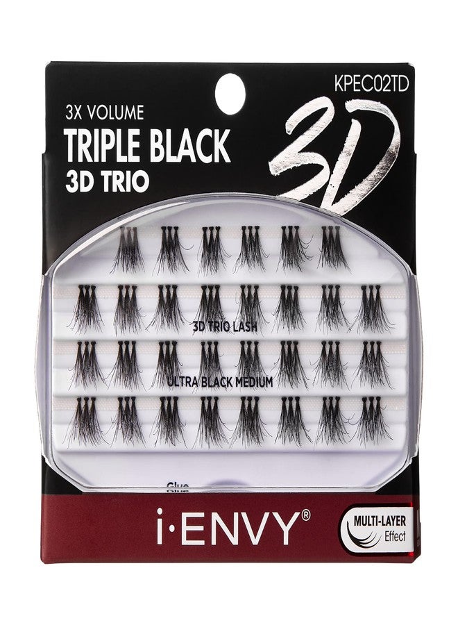 i.Envy iENVY False Eyelashes Triple Black 3D Individual Trio Lashes 3X Volume Reusable Eyelash Clusters (Medium) - Image 1