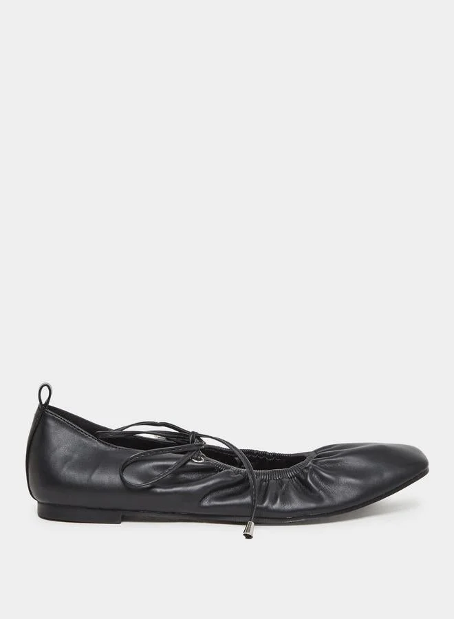 Styli Women Black Leather Ballet Shoes