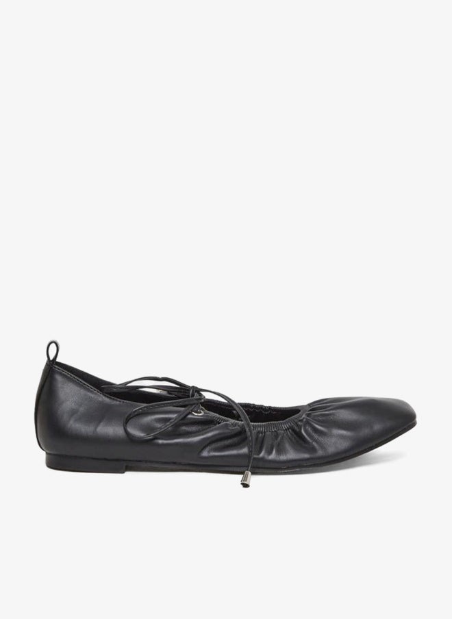 Styli Women Black Leather Ballet Shoes - Image 1