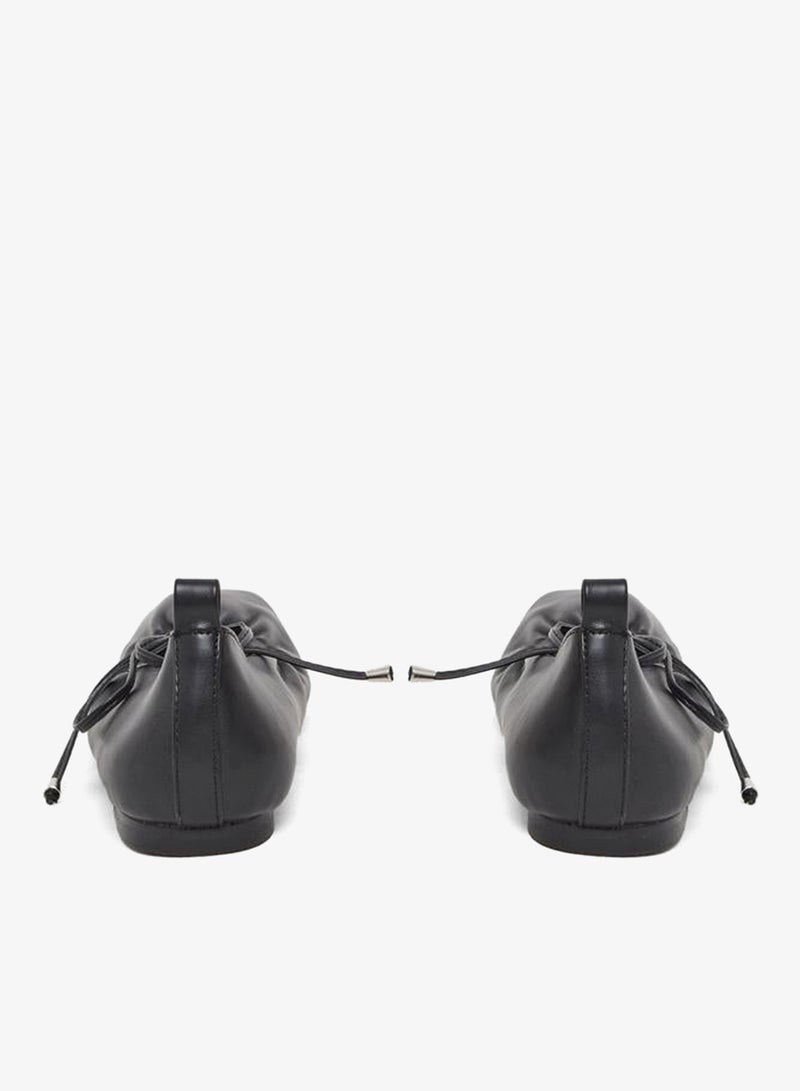 Styli Women Black Leather Ballet Shoes - Image 5