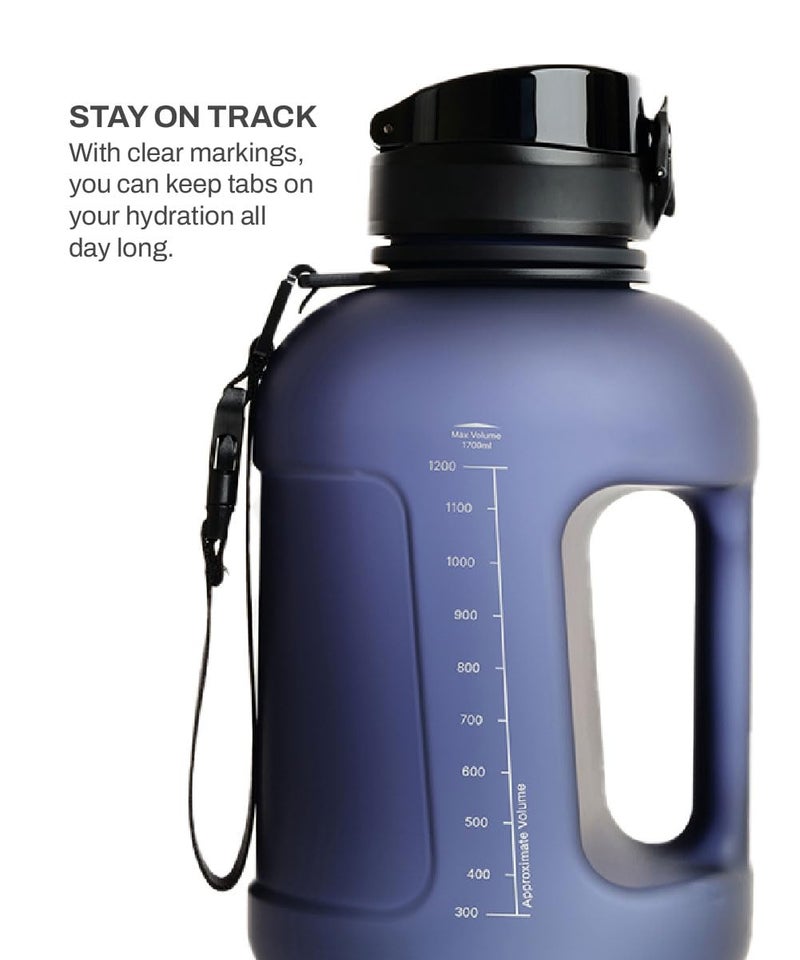 TEGO Rise Tritan Water Bottle | 1700ml Secure Flip Lock Lid | BPA-Free, Durable & Impact-Resistant | Wrist Strap for Easy Carry | Hydration Tracker | Gym, Office, Travel Water Bottle - Image 5