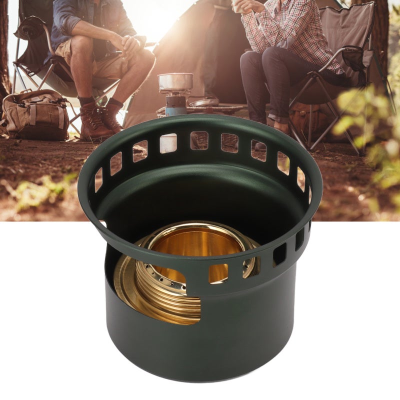 Portable Camping Stove Dark Green Copper & Aluminium Alloy Split Design - Windproof Concentrated Energy Combustion Alcohol Stove for Outdoor Backpacking Picnic Home Use - Image 3