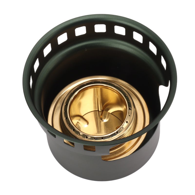 Portable Camping Stove Dark Green Copper & Aluminium Alloy Split Design - Windproof Concentrated Energy Combustion Alcohol Stove for Outdoor Backpacking Picnic Home Use - Image 4