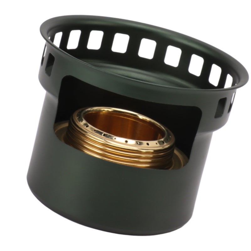 Portable Camping Stove Dark Green Copper & Aluminium Alloy Split Design - Windproof Concentrated Energy Combustion Alcohol Stove for Outdoor Backpacking Picnic Home Use - Image 1