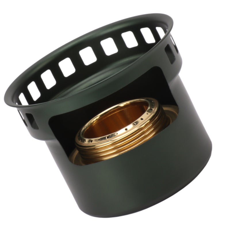 Portable Camping Stove Dark Green Copper & Aluminium Alloy Split Design - Windproof Concentrated Energy Combustion Alcohol Stove for Outdoor Backpacking Picnic Home Use - Image 5