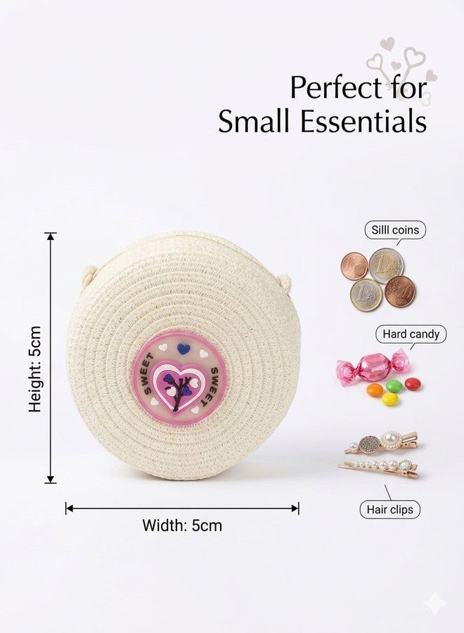 JMK CRAFTS Girls Mini Straw Woven Crossbody Bag with LED Light & Woven Strap | Cute Round Kids Sling Bag with Zipper Coin Purse | Lightweight Travel Party Handbag for Girls, Toddlers & Baby Girls - Image 3