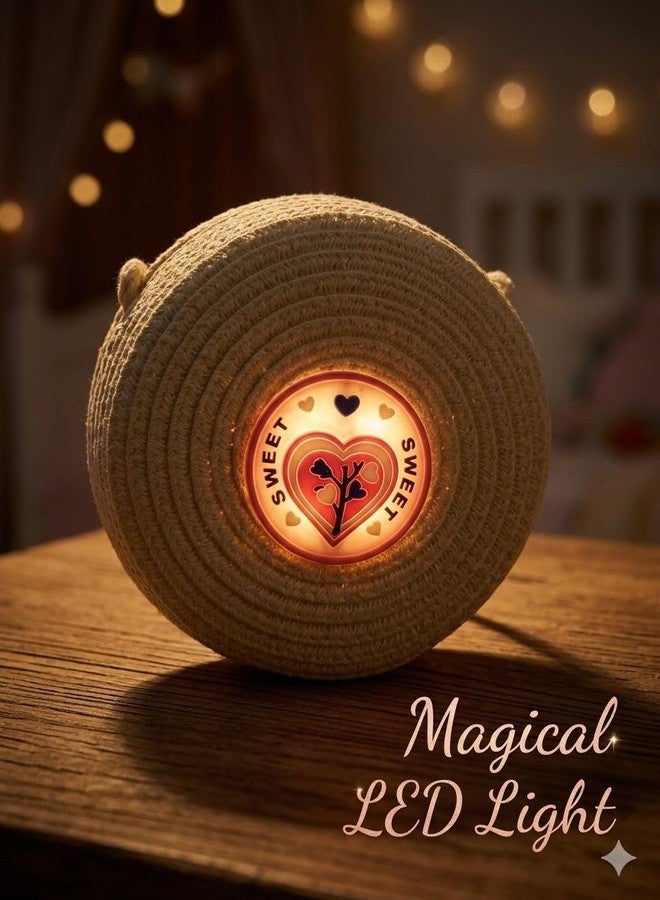 JMK CRAFTS Girls Mini Straw Woven Crossbody Bag with LED Light & Woven Strap | Cute Round Kids Sling Bag with Zipper Coin Purse | Lightweight Travel Party Handbag for Girls, Toddlers & Baby Girls - Image 4