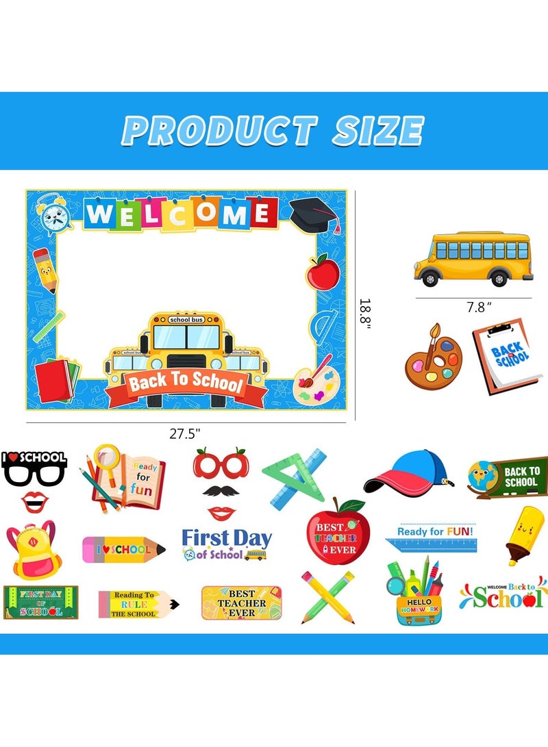 Back to School Decorations Photo Booth Props Cute School Bus Theme 21pcs Back to School Photo Props and 1pcs Back to School Photo Prop Frame Welcome Back to School Supplies for First Day of School - Image 2