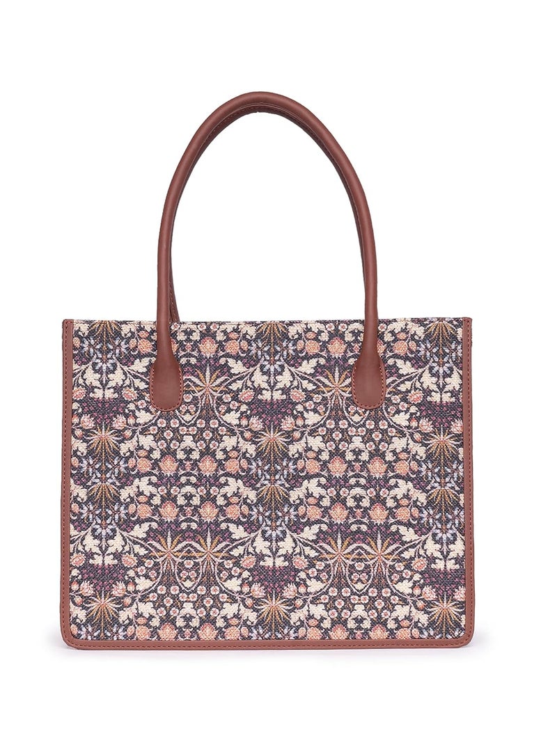 ZOUK Printed Jute Handcrafted Grey Women's Stylish Tote Bags | Tote Handbag| Shoulder bag with double handle - Image 4