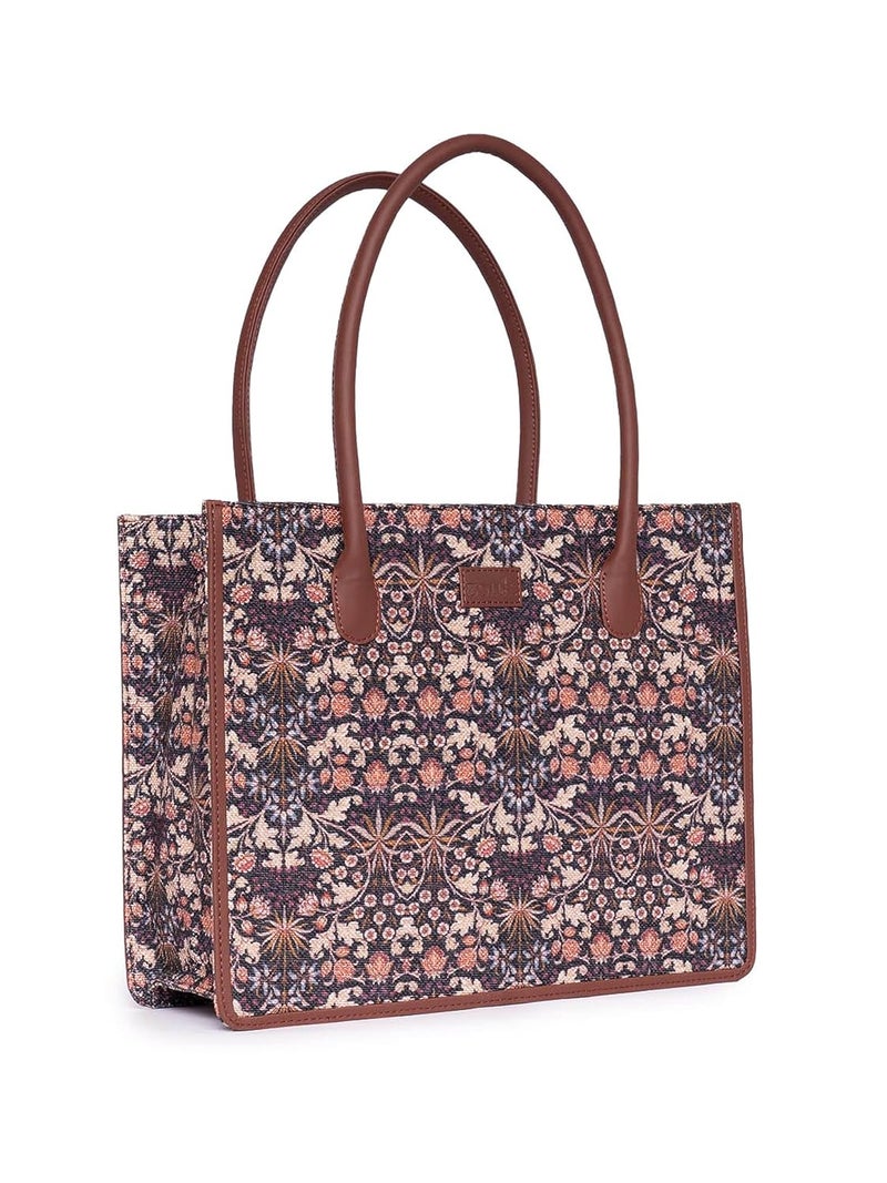 ZOUK Printed Jute Handcrafted Grey Women's Stylish Tote Bags | Tote Handbag| Shoulder bag with double handle - Image 3