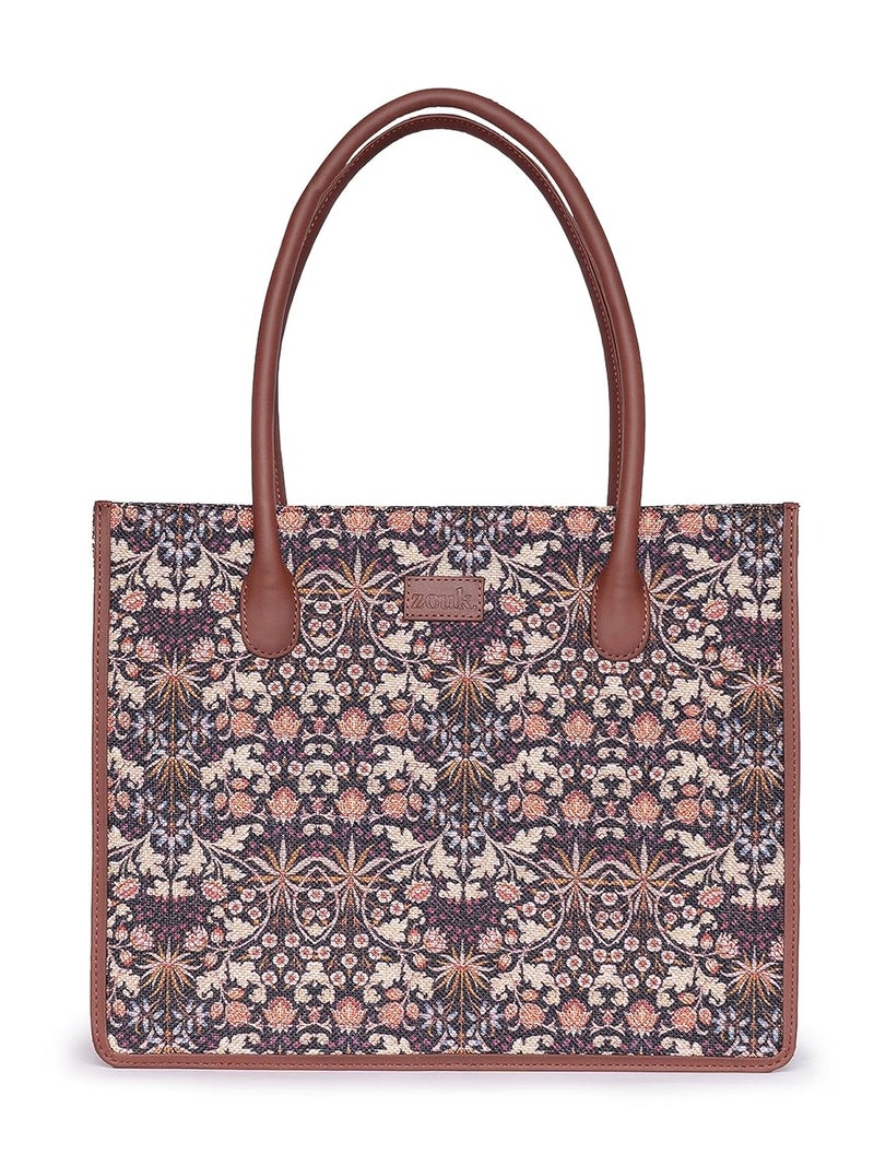 ZOUK Printed Jute Handcrafted Grey Women's Stylish Tote Bags | Tote Handbag| Shoulder bag with double handle - Image 1