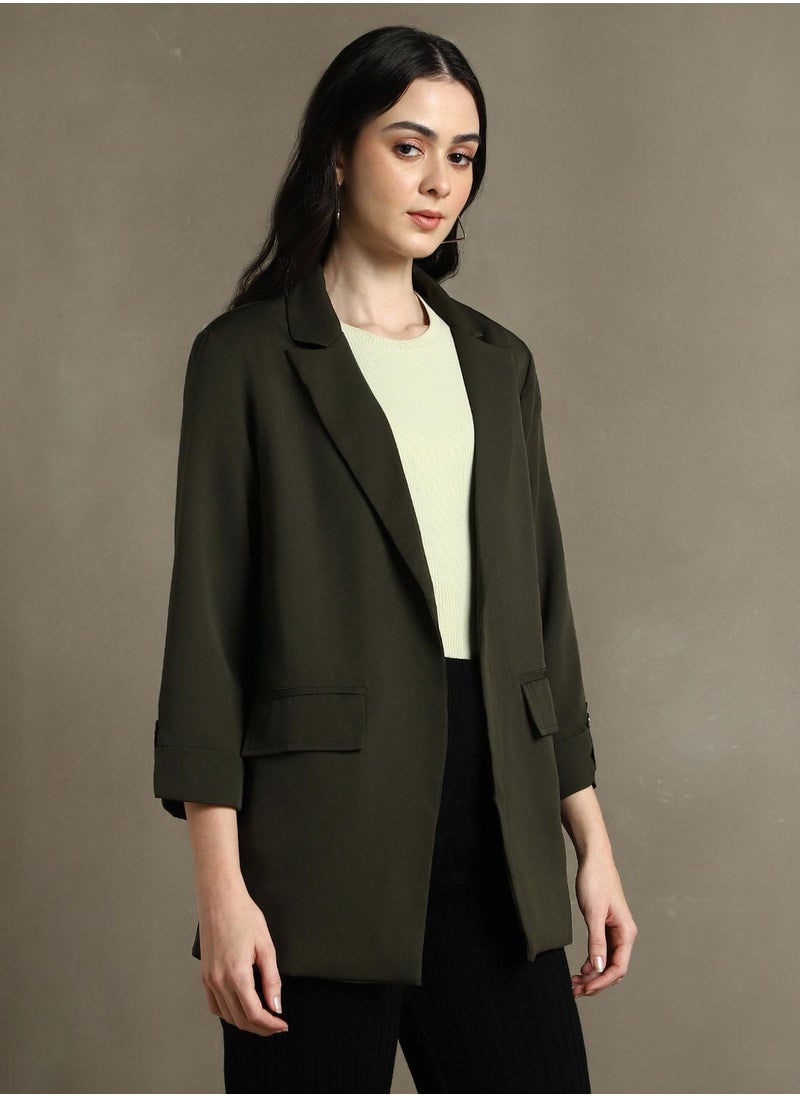 Dennis Lingo - Women's Forest Green 100% Polyester Solid Regular Fit Blazer - Image 1