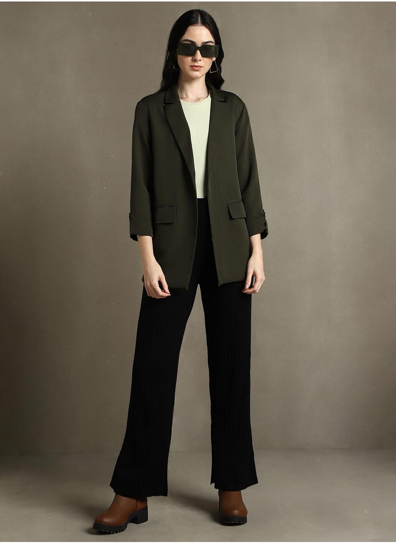 Dennis Lingo - Women's Forest Green 100% Polyester Solid Regular Fit Blazer - Image 1