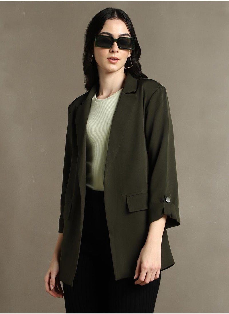 Dennis Lingo - Women's Forest Green 100% Polyester Solid Regular Fit Blazer - Image 1