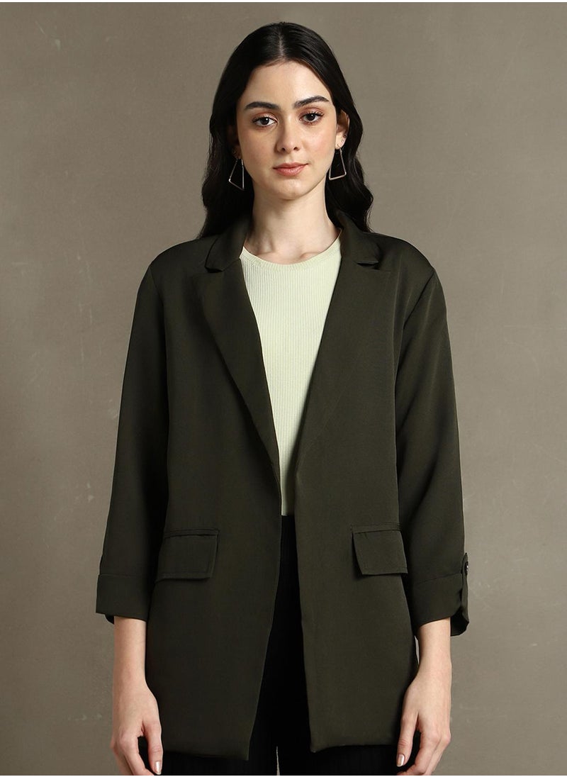 Dennis Lingo - Women's Forest Green 100% Polyester Solid Regular Fit Blazer - Image 1