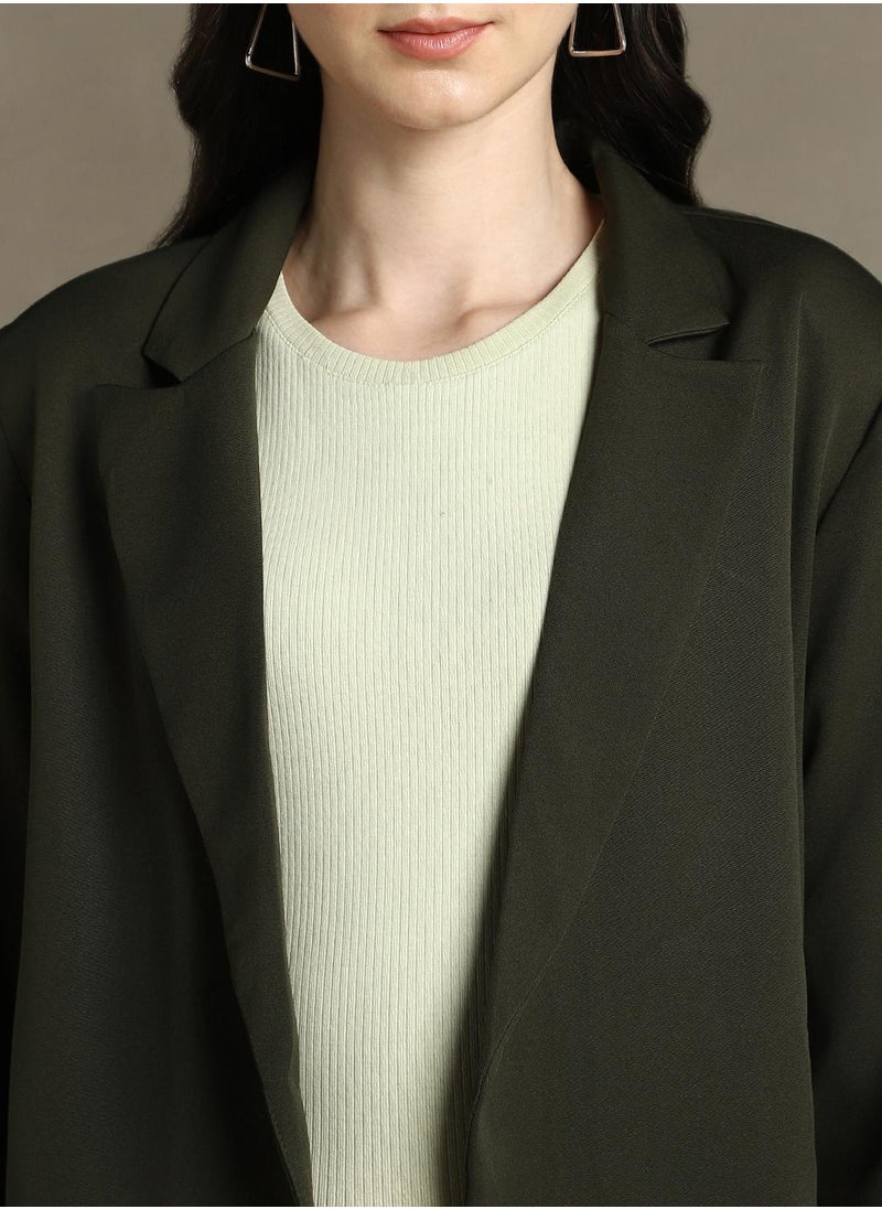 Dennis Lingo - Women's Forest Green 100% Polyester Solid Regular Fit Blazer - Image 1