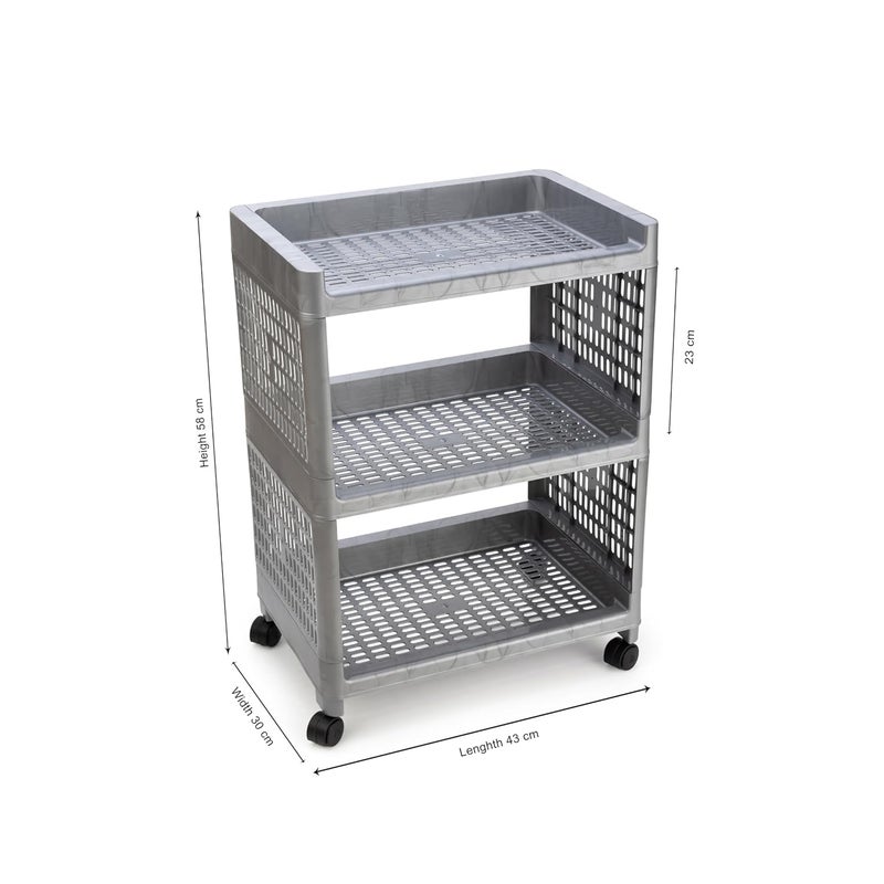 Morbrix 3 Layer Multipurpose Storage Organizer Shelves Plastic Kitchen Trolley Rack Rolling Cart Trolley with Wheels for Kitchen Home Office Silver - Image 2
