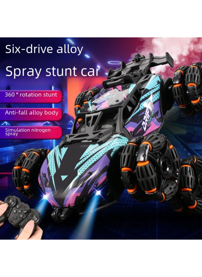 Product Six-wheel Swing Arm Stunt Car Gesture Induction Remote Control Off-road Vehicle Spray Drift Side Alloy Car Generation-Color:Four-wheel Alloy Spray Car-orange Blue-Proportion:Electric Double  - Image 2
