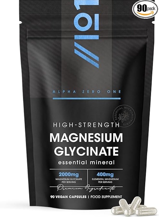 ALPHA01 Magnesium Glycinate 2000 mg – Supports Muscle Relaxation, Nerve Function & Better Sleep, Made in UK, 90 Capsules - Image 1