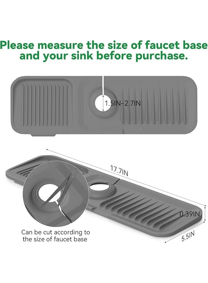 Kitchen Sink Splash Guard 17.7 * 5.5 Inch, Toovem Faucet Handle Drip Catcher Tray, Longer Silicone Sink Faucet Mat, Dish Soap Sponge Holder for Kitchen, Bathroom, Farmhouse, Bar & Rv, Grey  - Image 3