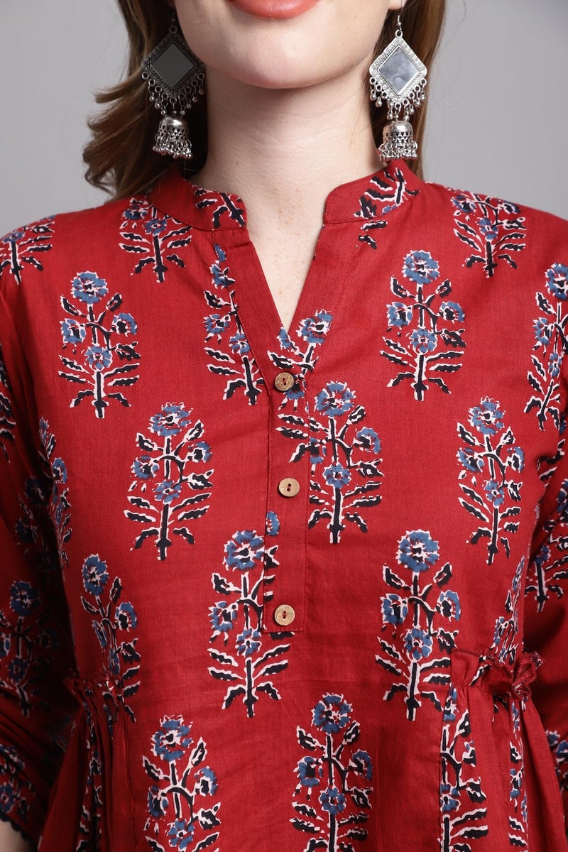 Rajnandini Women's Pure Cotton Jaipuri Printed Short Top (JOPLJPR716-S_Maroon_S) - Image 5
