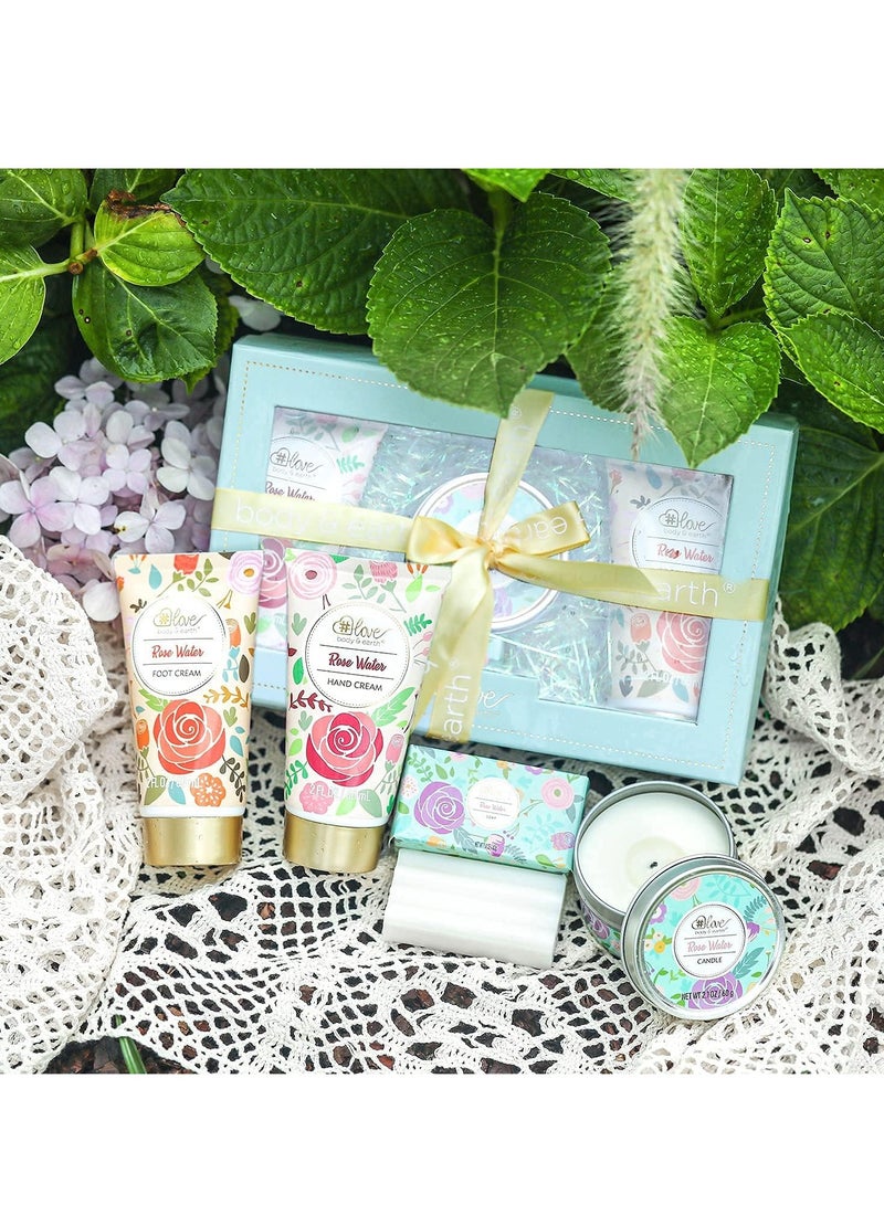 BODY & EARTH 4pcs Rose Water Lotion Gift Set, Hand & Foot Cream, Soap, Scented Candle, Body Care for All Skin Types Skin Care Gift Set for Women  - Image 2