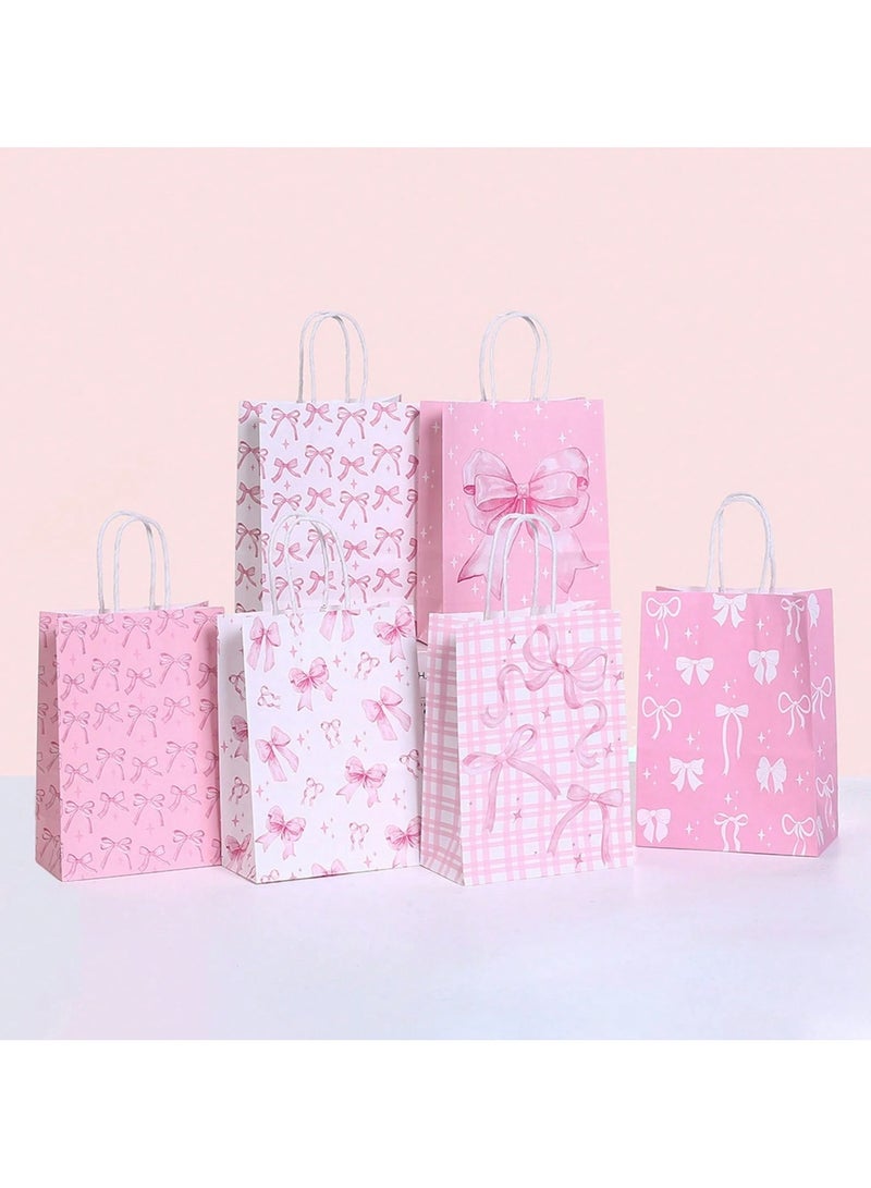 6 Pink Bow Tie Favor Bags - Set of 6 Elegant Favor Bags for Parties, Birthdays, and Gender Reveal - Image 1
