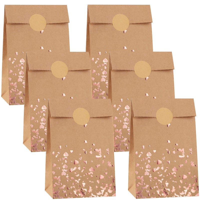 Cooraby 30 Pieces Kraft Paper Bronzing Rose Gold Bags with 48 Stickers Candy Gift Paper Bags for Wedding Birthday Tea Party Gift and Party Celebrations - Image 3