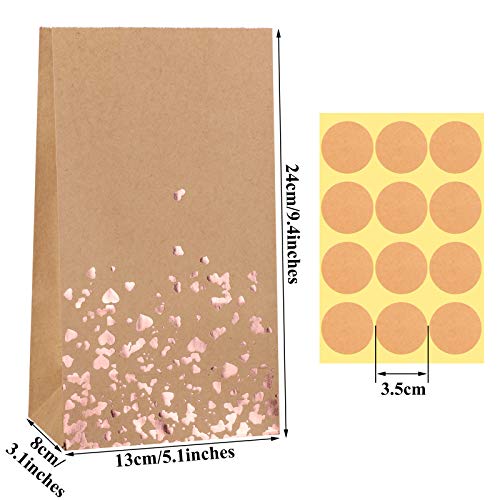 Cooraby 30 Pieces Kraft Paper Bronzing Rose Gold Bags with 48 Stickers Candy Gift Paper Bags for Wedding Birthday Tea Party Gift and Party Celebrations - Image 5