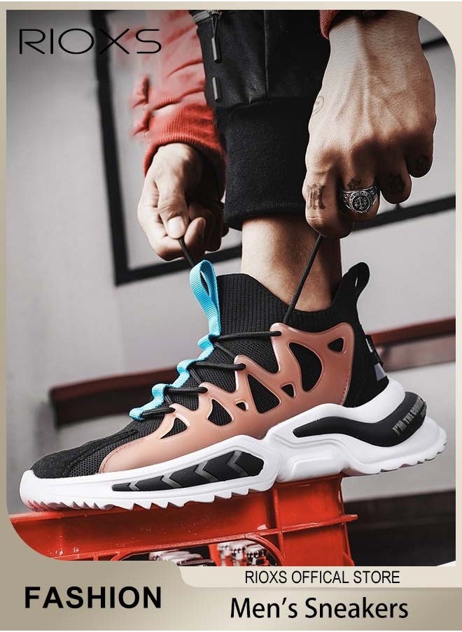 RIOXS - Men's Fashion Running Shoes with Mesh Upper, Casual Athletic Trainers with Non-slip Sole Design, Comfortable Walking Sneakers, Breathable Mesh Sports Shoes, Easy to Pull On and Off, Mens Athlesiure Trainers - Image 1